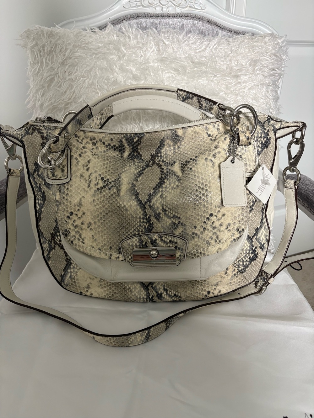 Coach Kristin Python Embossed Round Satchel 19325 Parchment NWT